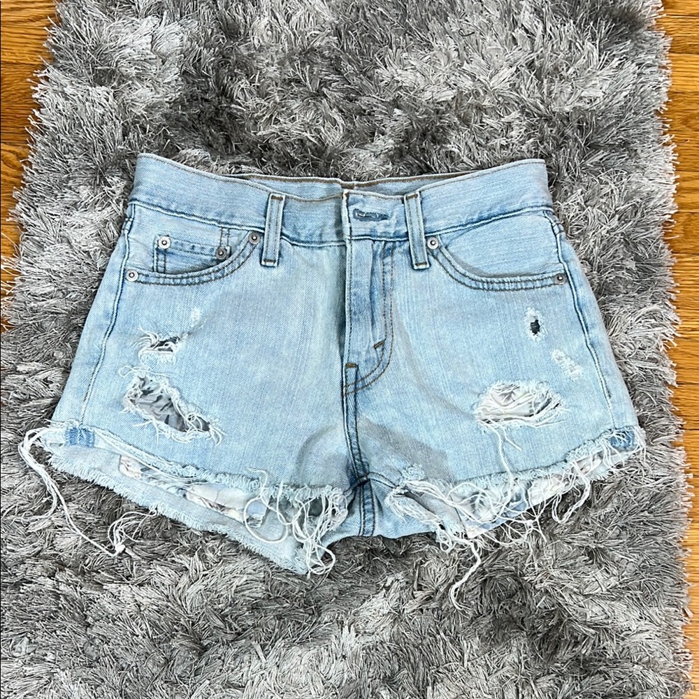 Distressed Light Blue Levis Denim Shorts